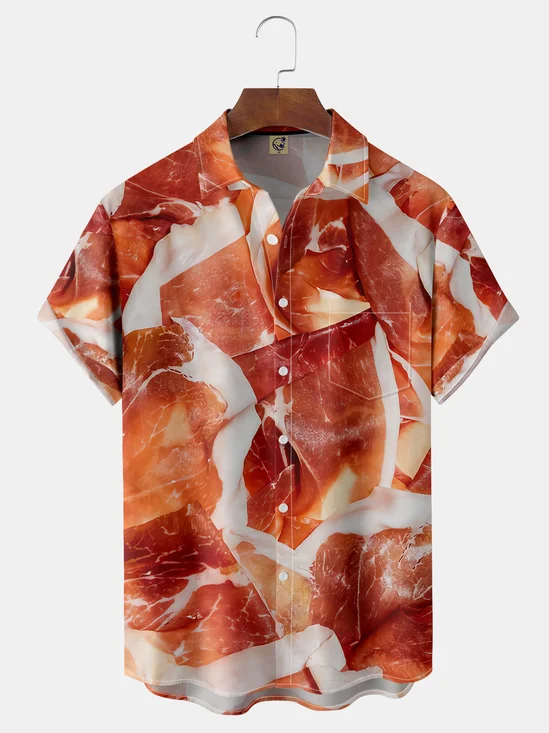 Bacon Texture Chest Pocket Short Sleeve Casual Shirt