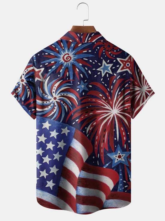 Hardaddy American Flag Chest Pocket Short Sleeve Casual Shirt