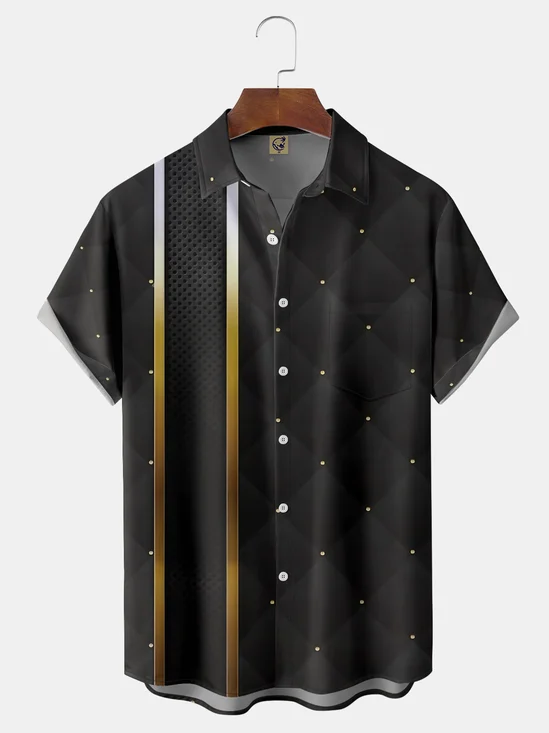 Diamond Check Chest Pocket Short Sleeve Bowling Shirt