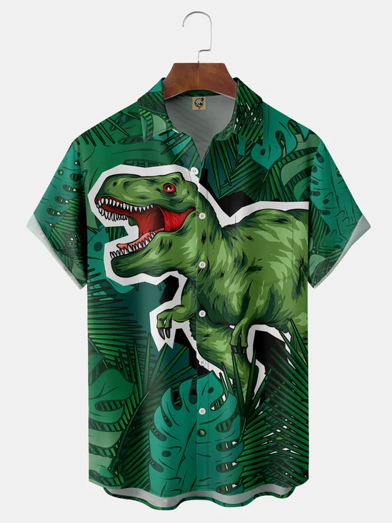Dinosaur Chest Pocket Short Sleeve Hawaiian Shirt