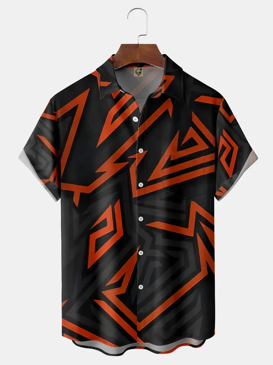 Geometric Stripes Chest Pocket Short Sleeve Shirt