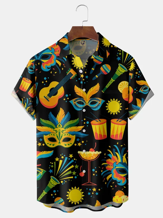 Mardi Gras Chest Pocket Short Sleeve Casual Shirt
