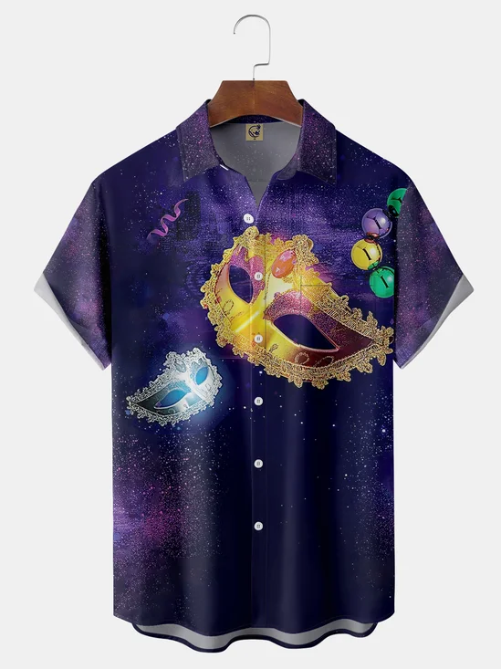 Mardi Gras Chest Pocket Short Sleeve Casual Shirt