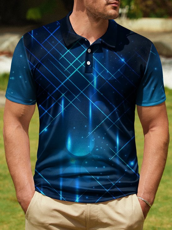 Hardaddy 3D Gradient Abstract Geometric Button Short Sleeve Polo Shirt