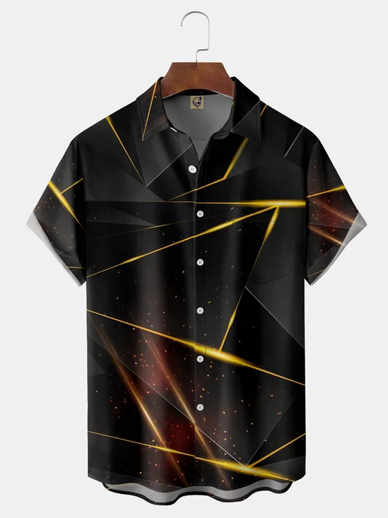 Geometric Lines Chest Pocket Short Sleeve Shirt