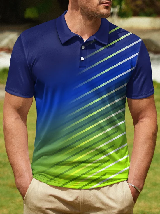 Hardaddy Gradient Abstract Geometric Button Short Sleeve Golf PoLo