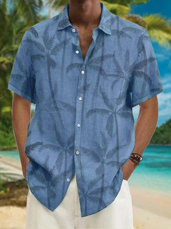 Hardaddy Coconut Tree Chest Pocket Short Sleeve Resort Shirt