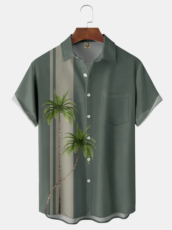 Coconut Tree Chest Pocket Short Sleeve Bowling Shirt