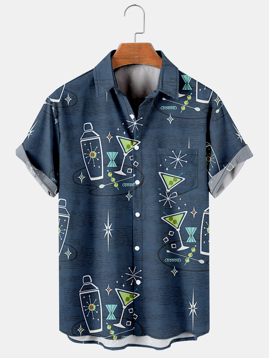 Hardaddy Big Size Geometric Cocktail Chest Pocket Short Sleeve Shirt