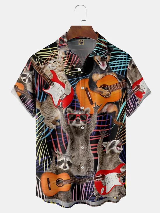 Music Chest Pocket Short Sleeve Casual Shirt