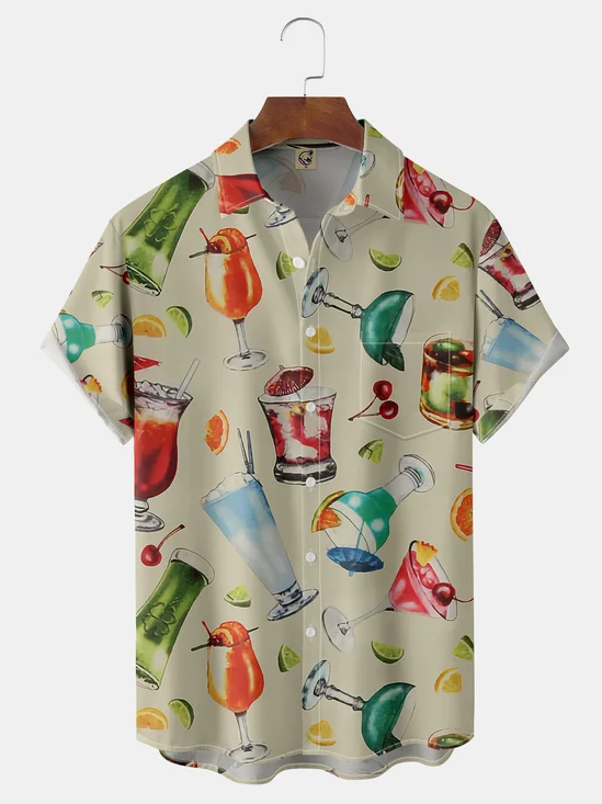 Drinks Chest Pocket Short Sleeve Hawaiian Shirt