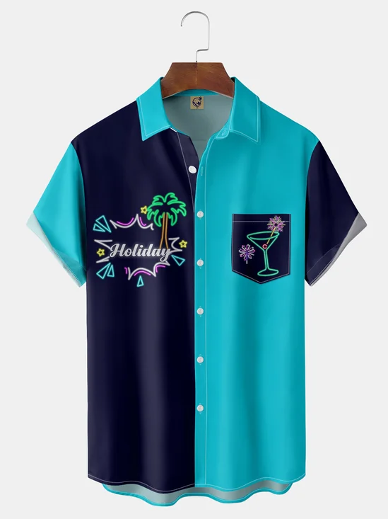 Coconut Tree Chest Pocket Short Sleeve Hawaiian Shirt