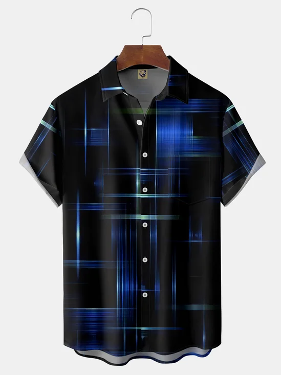 Geometric Lines Chest Pocket Short Sleeve Shirt