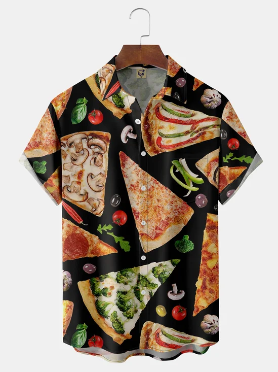 Food Print Chest Pocket Short Sleeve Shirt