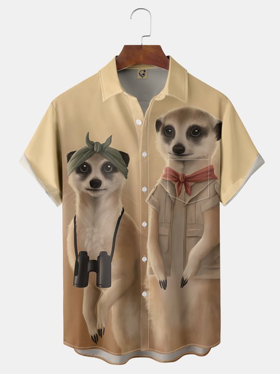 Meerkats Chest Pocket Short Sleeve Casual Shirt