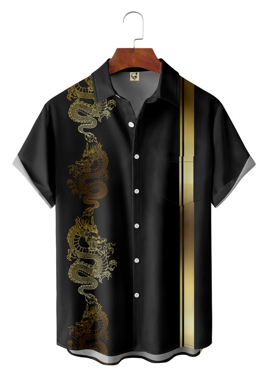 Dragon Chest Pocket Short Sleeve Casual Shirt
