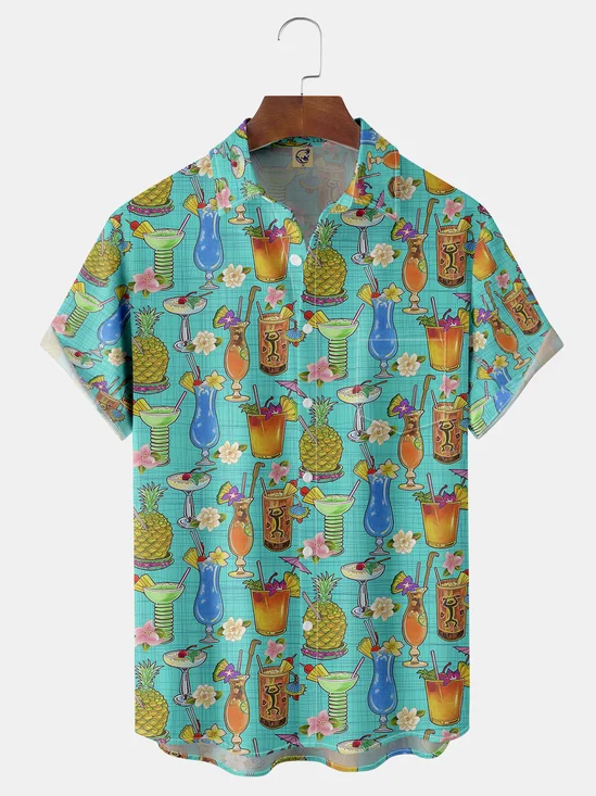 Hardaddy Fruit Juice Pineapple Chest Pocket Short Sleeve Shirt
