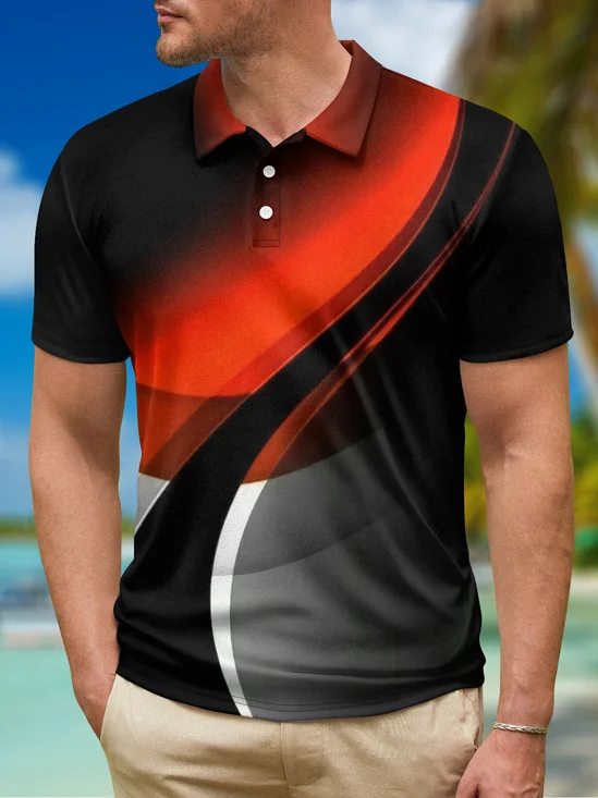 Ombre Abstract Geometric Button Short Sleeve Polo Shirt