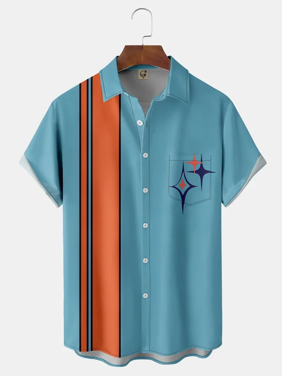 Geometry Chest Pocket Short Sleeve Bowling Shirt