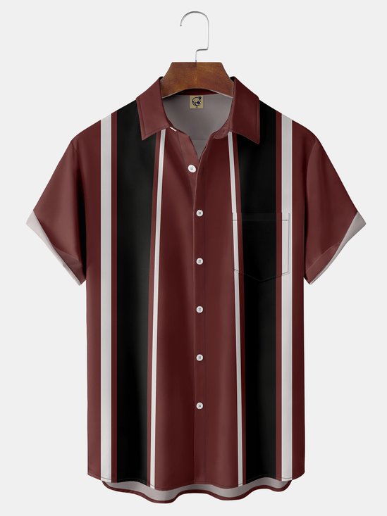 Stripe Chest Pocket Short Sleeve Bowling Shirt