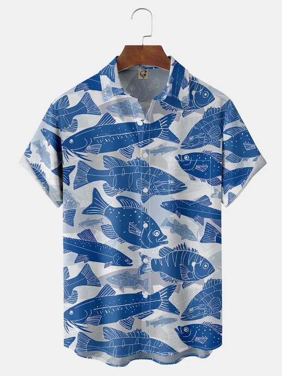 Fish Chest Pocket Short Sleeve Hawaiian Shirt