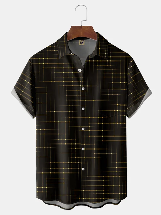 3D Lines Chest Pocket Short Sleeve Casual Shirt