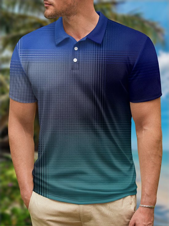 Hardaddy Ombre Abstract Line Button Short Sleeve Polo Shirt