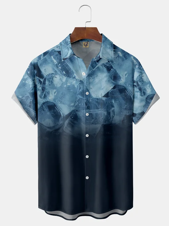 Cool Cube Chest Pocket Ice Pattern Short Sleeve Hawaiian Shirt