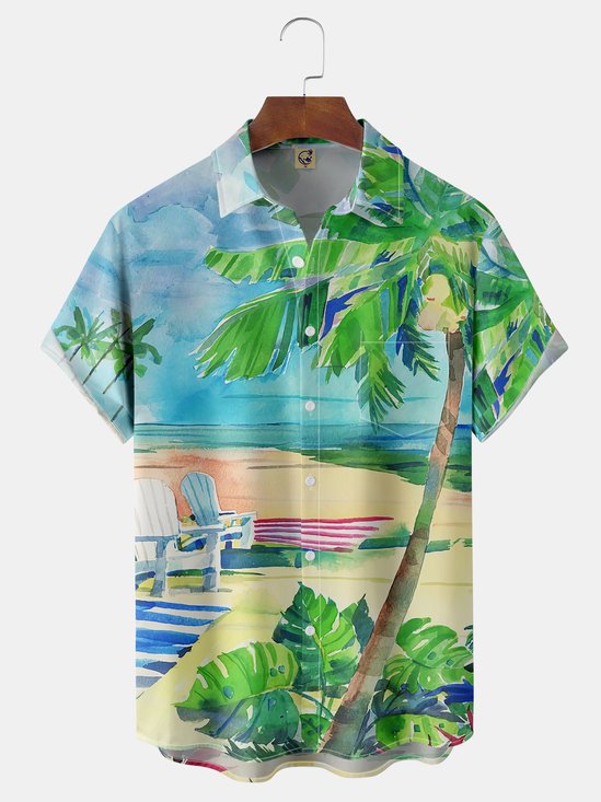 Coconut Tree Chest Pocket Short Sleeve Hawaiian Shirt