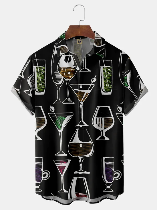Cocktail Chest Pocket Short Sleeve Hawaiian Shirt