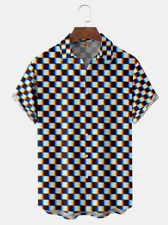 Hardaddy Funky Checkerboard Chest Pocket Short Sleeve Shirt