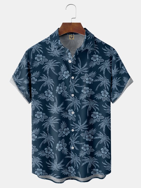 Coconut Tree Chest Pocket Short Sleeve Hawaiian Shirt