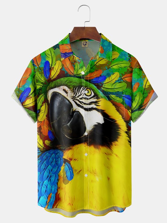 Parrots Chest Pocket Short Sleeve Hawaiian Shirt
