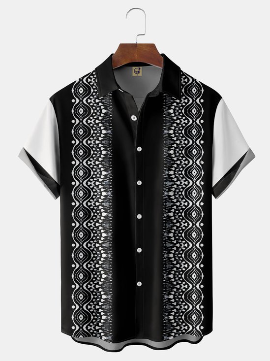 Texture Chest Pocket Short Sleeve Bowling Shirt