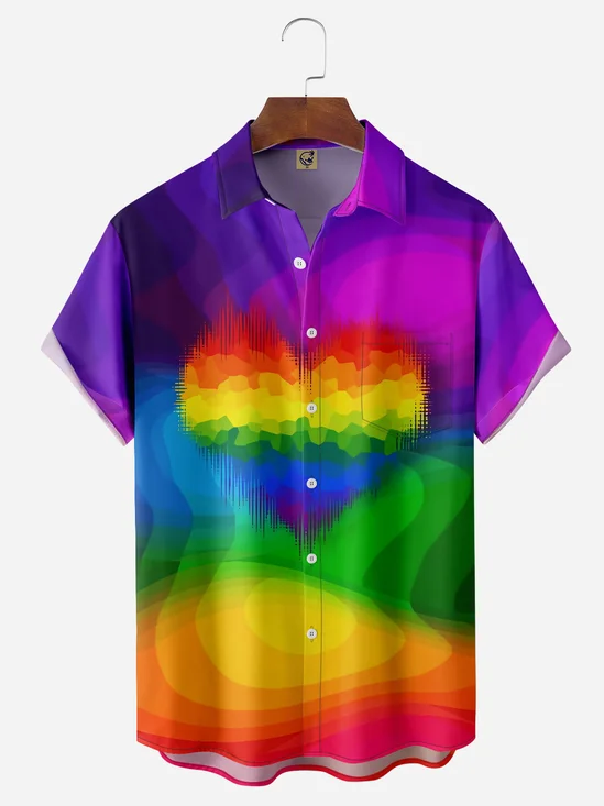 LGBT Color Heart Chest Pocket Short Sleeve Casual Shirt