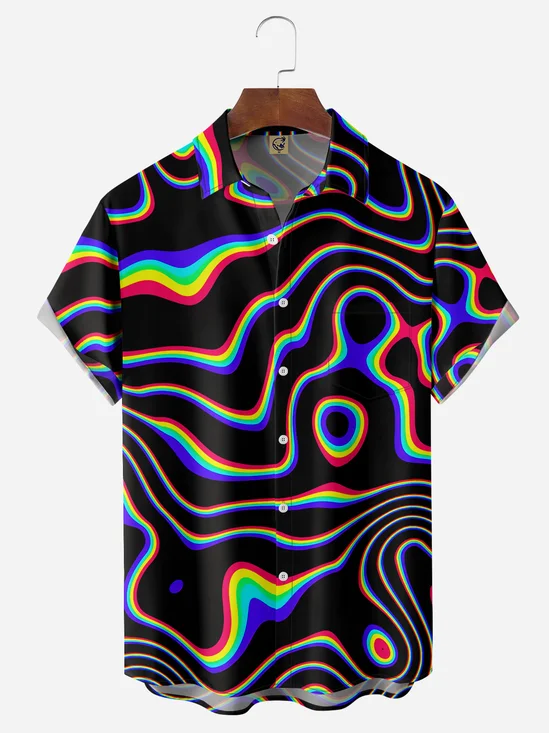 LGBT Color Stripe Chest Pocket Short Sleeve Casual Shirt