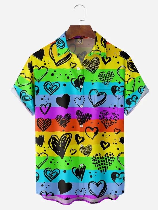 LGBT Color Heart Chest Pocket Short Sleeve Casual Shirt
