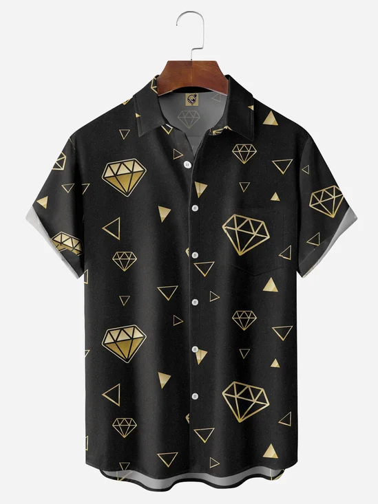 Diamond Check Chest Pocket Short Sleeve Casual Shirt