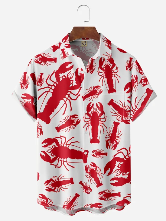 Hardaddy Lobster Chest Pocket Short Sleeve Hawaiian Shirt