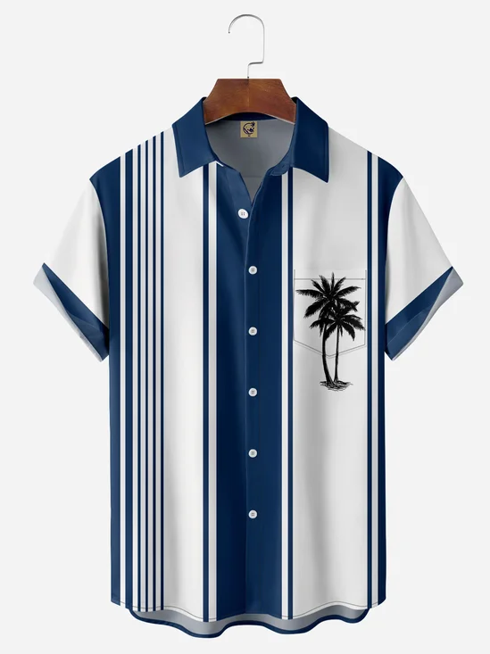 Coconut Tree Chest Pocket Short Sleeve Bowling Shirt