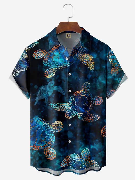 Sea Turtle Chest Pocket Short Sleeve Hawaiian Shirt