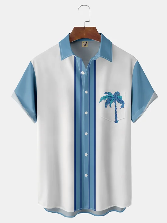 Coconut Tree Chest Pocket Short Sleeve Bowling Shirt