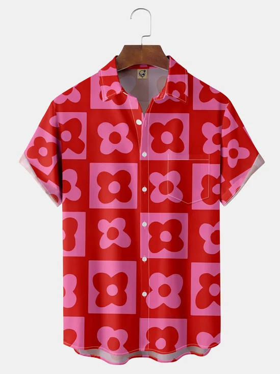 Floral Chest Pocket Short Sleeve Hawaiian Shirt
