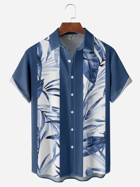 Leaves Chest Pocket Short Sleeve Bowling Shirt