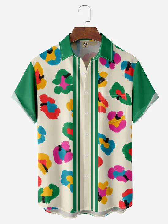 Geometric Pattern Chest Pocket Short Sleeves Casual Shirts