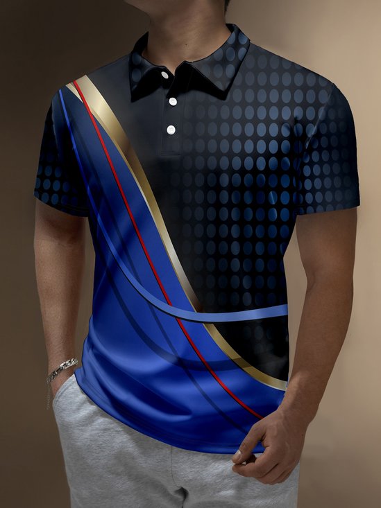 Hardaddy 3D Ombre Abstract Geometric Button Short Sleeve Polo Shirt