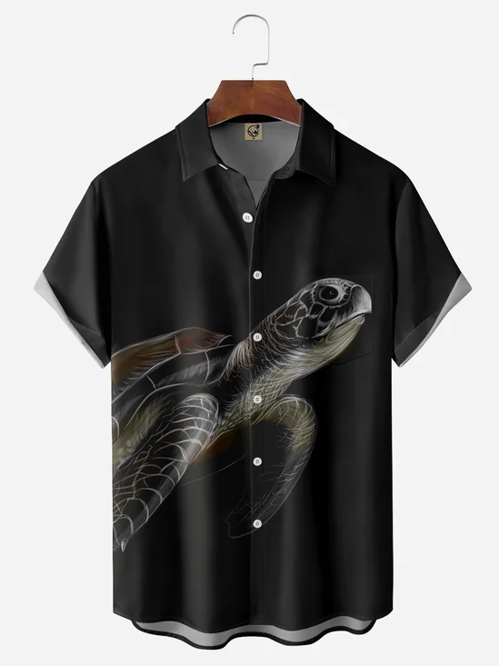 Sea Turtle Chest Pocket Short Sleeve Hawaiian Shirt