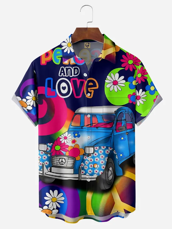 Hippie Floral Chest Pocket Short Sleeve Casual Shirt