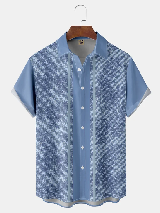 Leaves Chest Pocket Short Sleeve Bowling Shirt