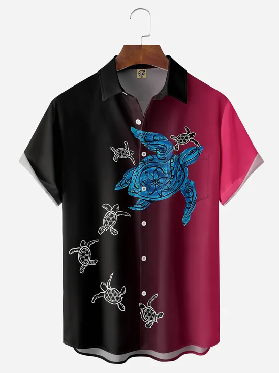 Sea Turtle Chest Pocket Short Sleeve Hawaiian Shirt